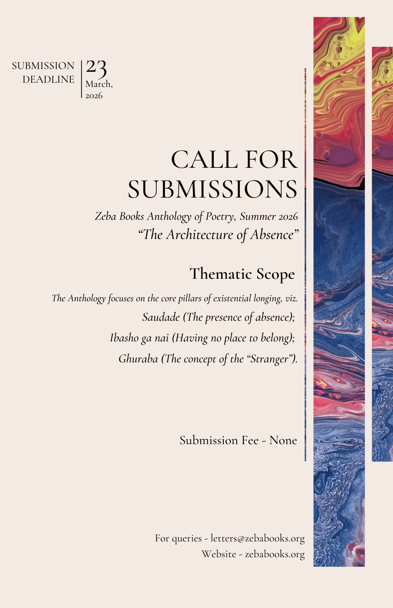 Zeba Books Call For Submissions Poetry Anthology 2026
